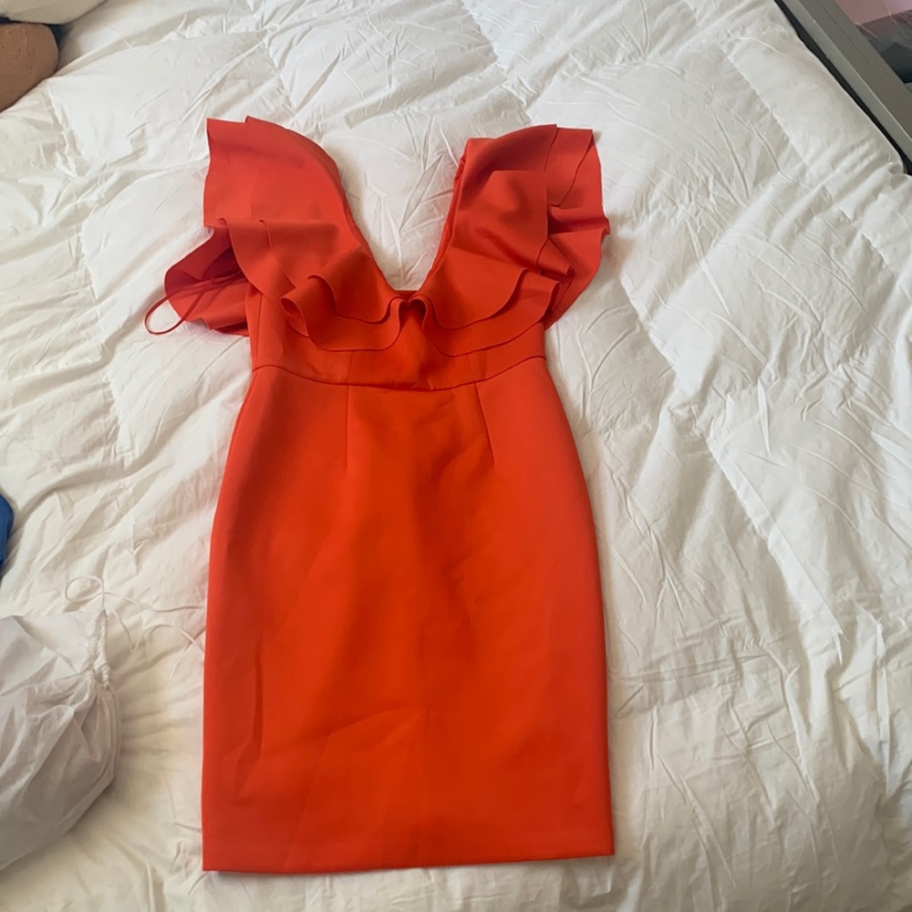 Orange ruffle sleeve dress